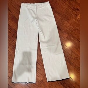 White Ribbed Pants with Navy Bottom Stripe